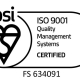 A stamp of the BSI Logo with the words "Quality Management Systems Certified"